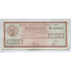 BOLIVIA CHEQUE DE GERENCIA 1984 BILLETE SIN CIRCULAR, UNC